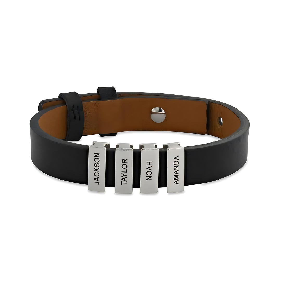 BRACELET EN CUIR AVEC NOMS PERSONNALISÉS EN ACIER