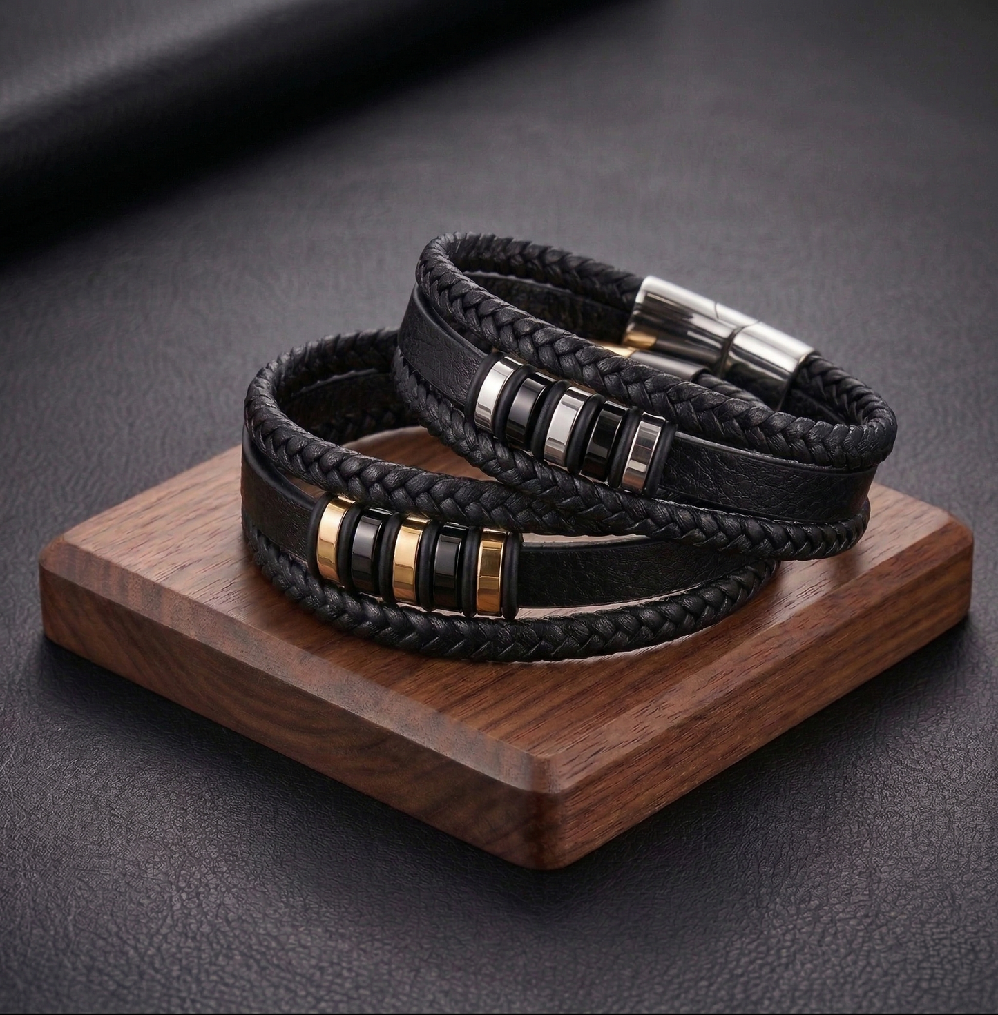 À MON PETIT-FILS - BRACELET CUIR TRESSÉ TRIPLE