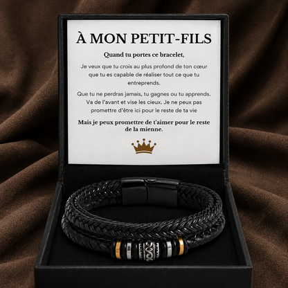 À MON PETIT-FILS - BRACELET EN CUIR TRIPLE NOIR