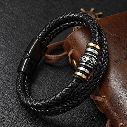 À MON PETIT-FILS - BRACELET EN CUIR TRIPLE & COFFRET EN NOYER GRAVÉ