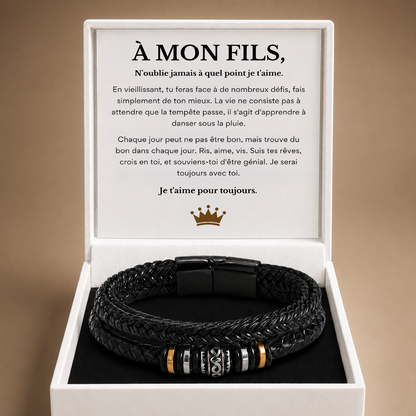 À MON FILS - BRACELET EN CUIR TRIPLE
