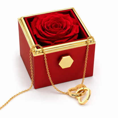 ROSE ÉTERNELLE - COLLIER DOUBLE COEUR PERSONNALISÉ