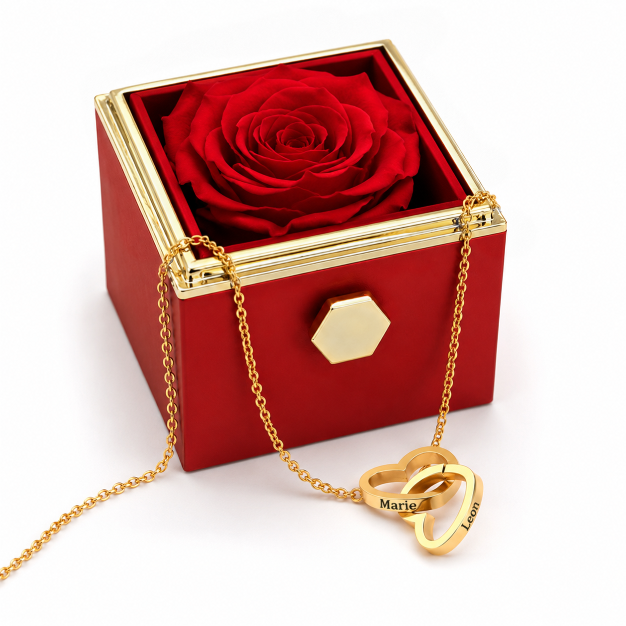 ROSE ÉTERNELLE - COLLIER DOUBLE COEUR PERSONNALISÉ