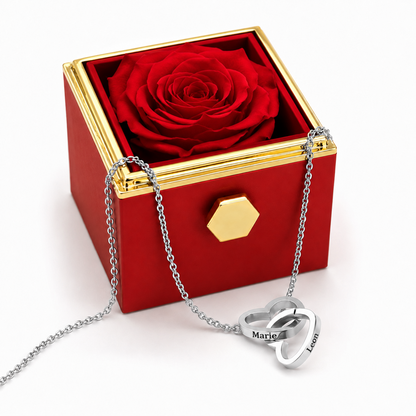ROSE ÉTERNELLE - COLLIER DOUBLE COEUR PERSONNALISÉ