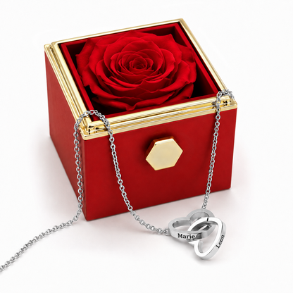 ROSE ÉTERNELLE - COLLIER DOUBLE COEUR PERSONNALISÉ