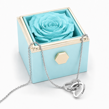 ROSE ÉTERNELLE - COLLIER DOUBLE COEUR PERSONNALISÉ
