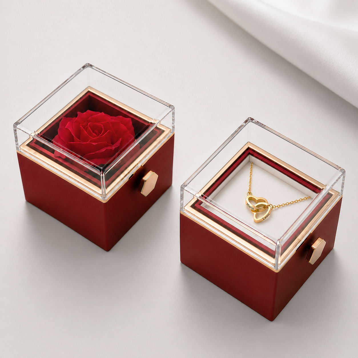 ROSE ÉTERNELLE - COLLIER DOUBLE COEUR PERSONNALISÉ