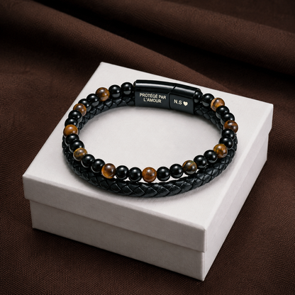 À MON FILS - BRACELET OEIL DE TIGRE EN CUIR