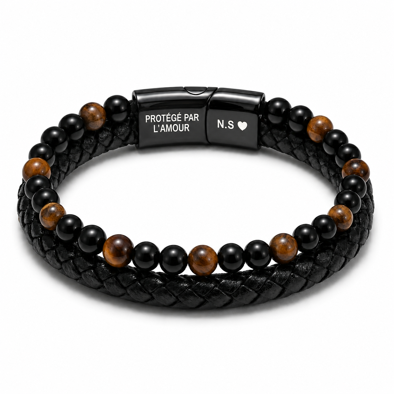 À MON FILS - BRACELET OEIL DE TIGRE EN CUIR
