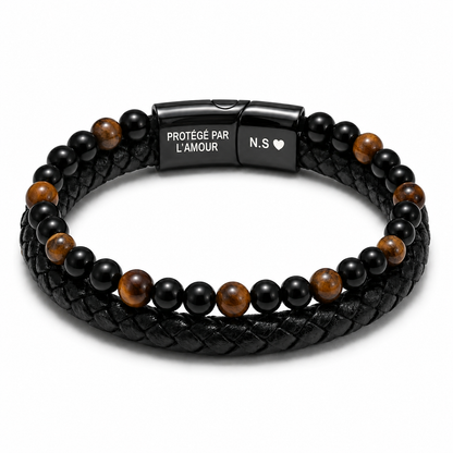 À MON FILS - BRACELET OEIL DE TIGRE EN CUIR