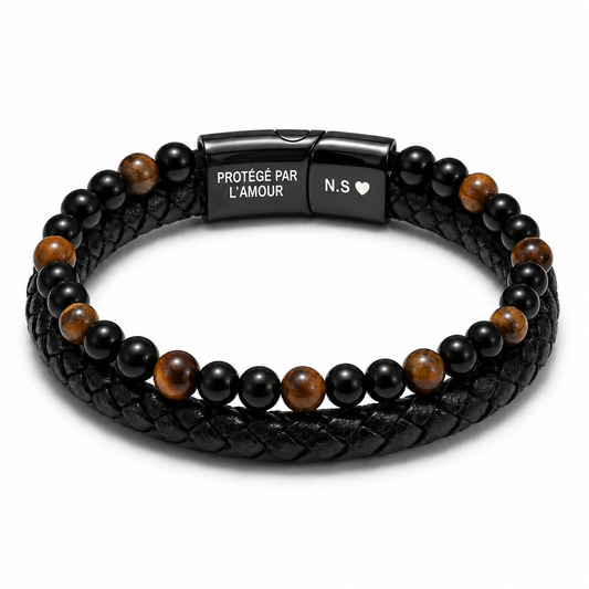 À MON PETIT-FILS - BRACELET OEIL DE TIGRE EN CUIR