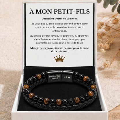À MON PETIT-FILS - BRACELET OEIL DE TIGRE EN CUIR