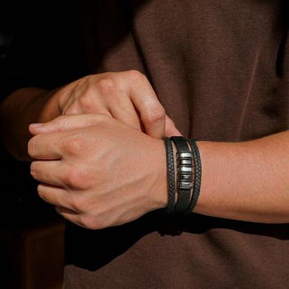 À MON FILS - BRACELET CUIR TRESSÉ TRIPLE