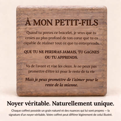 À MON PETIT-FILS - BRACELET EN CUIR TRIPLE & COFFRET EN NOYER GRAVÉ