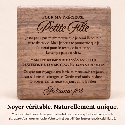 À MA PETITE-FILLE - COLLIER COEUR DOUBLE & COFFRET EN NOYER GRAVÉ