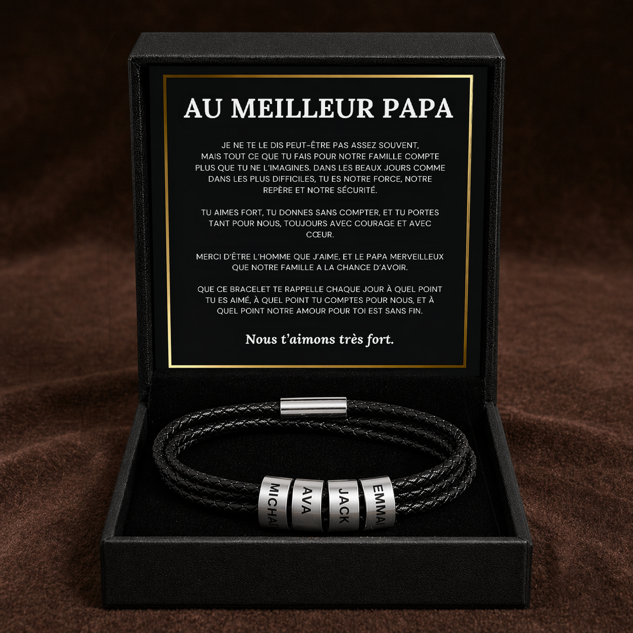 AU MEILLEUR PAPA - BRACELET EN CUIR TRESSÉ PERSONNALISÉS