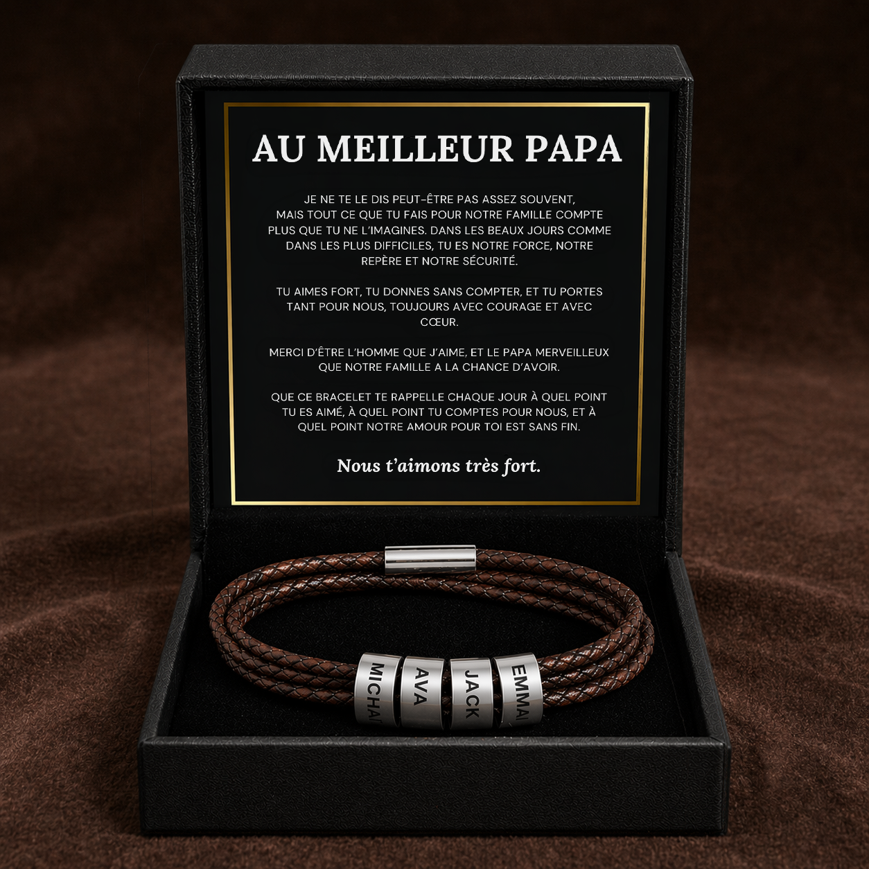 AU MEILLEUR PAPA - BRACELET EN CUIR TRESSÉ PERSONNALISÉS