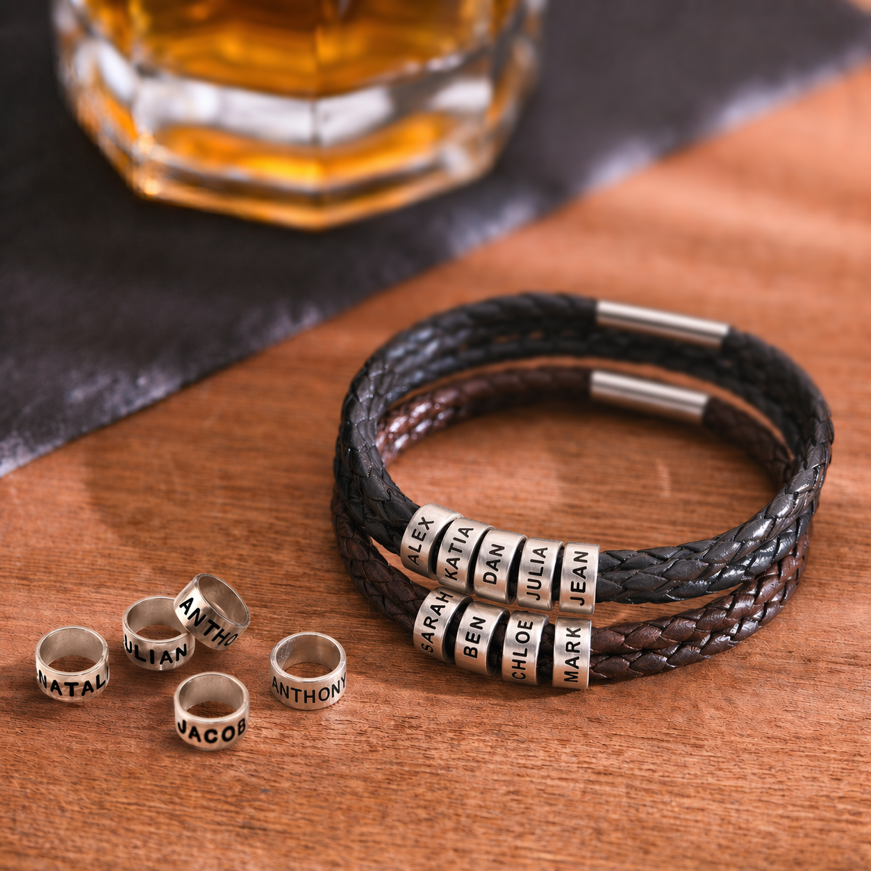AU MEILLEUR PAPA - BRACELET EN CUIR TRESSÉ PERSONNALISÉS
