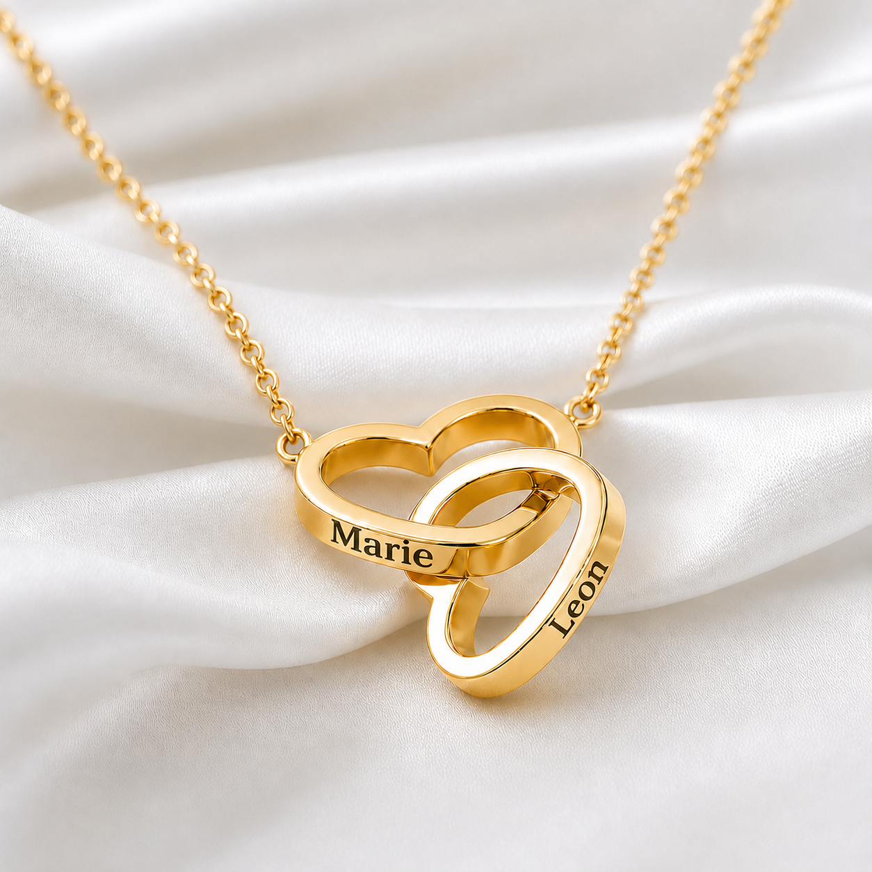 ROSE ÉTERNELLE - COLLIER DOUBLE COEUR PERSONNALISÉ