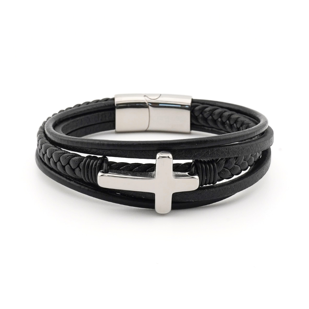 À MON PETIT-FILS - BRACELET CROIX CUIR TRIPLE