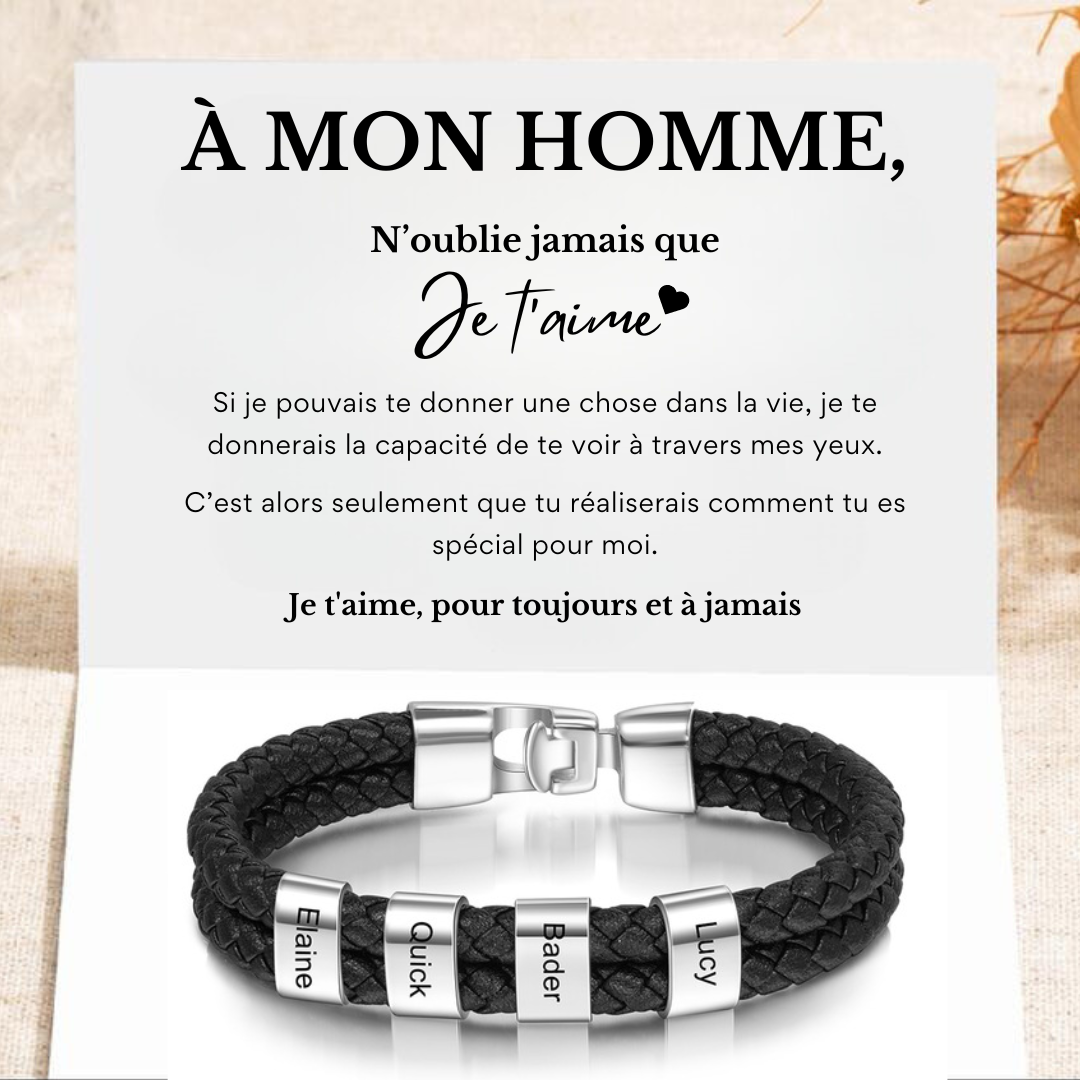 BRACELET EN CUIR DOUBLE PRÉNOMS PERSONNALISÉS