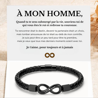 À MON HOMME - BRACELET EN CUIR INFINI PERSONNALISÉ