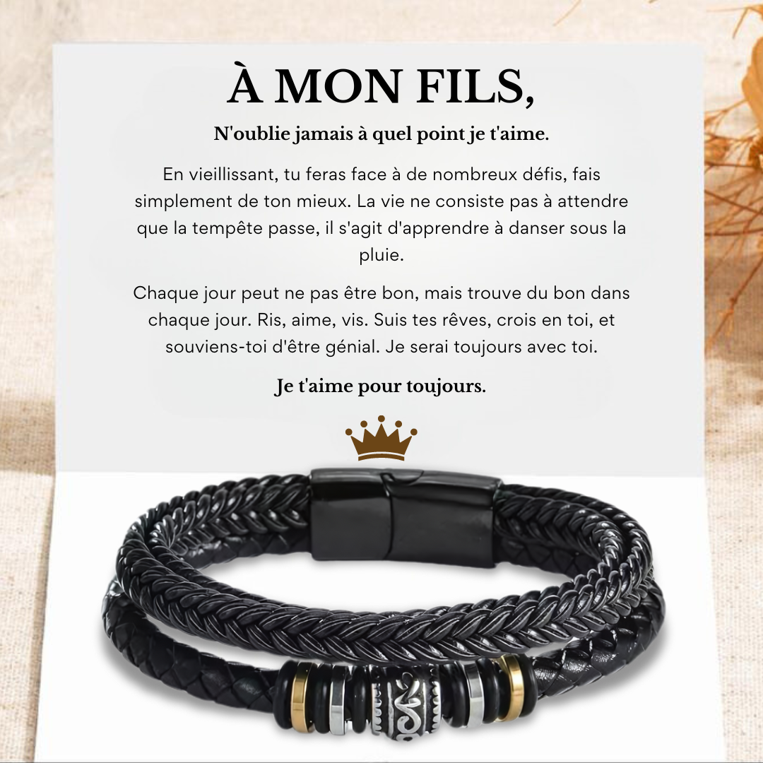 À MON FILS - BRACELET EN CUIR TRIPLE