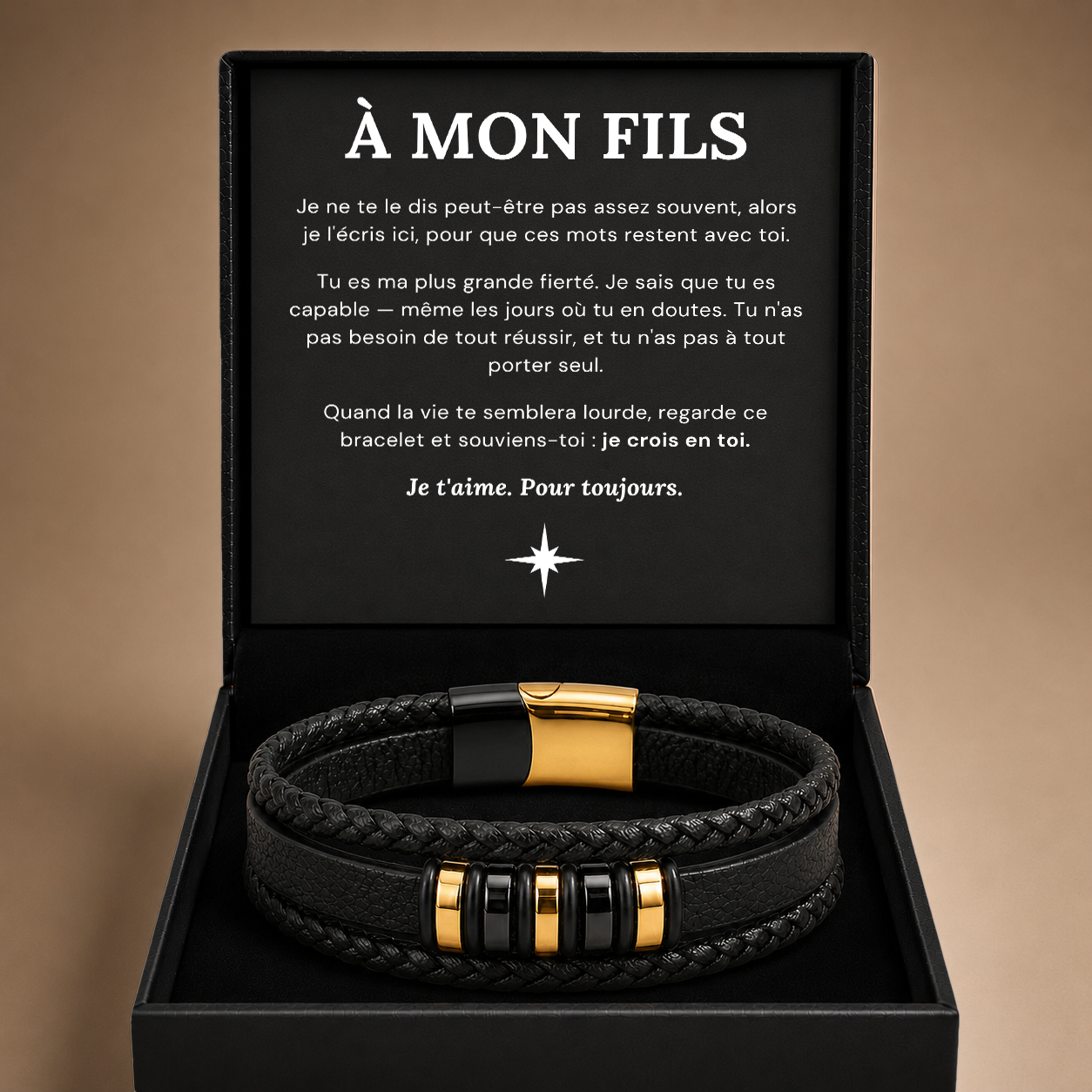 À MON FILS - BRACELET CUIR TRESSÉ TRIPLE