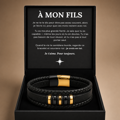 À MON FILS - BRACELET CUIR TRESSÉ TRIPLE