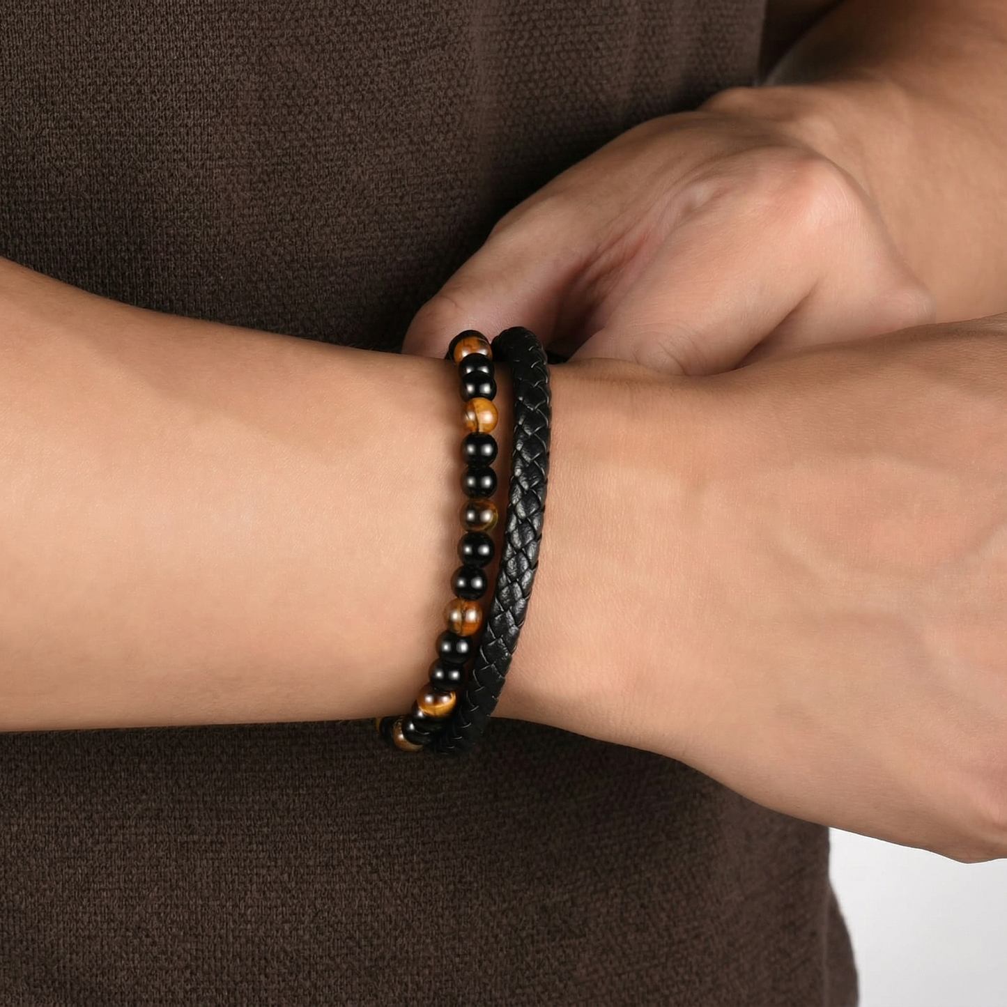 À MON FILS - BRACELET OEIL DE TIGRE EN CUIR