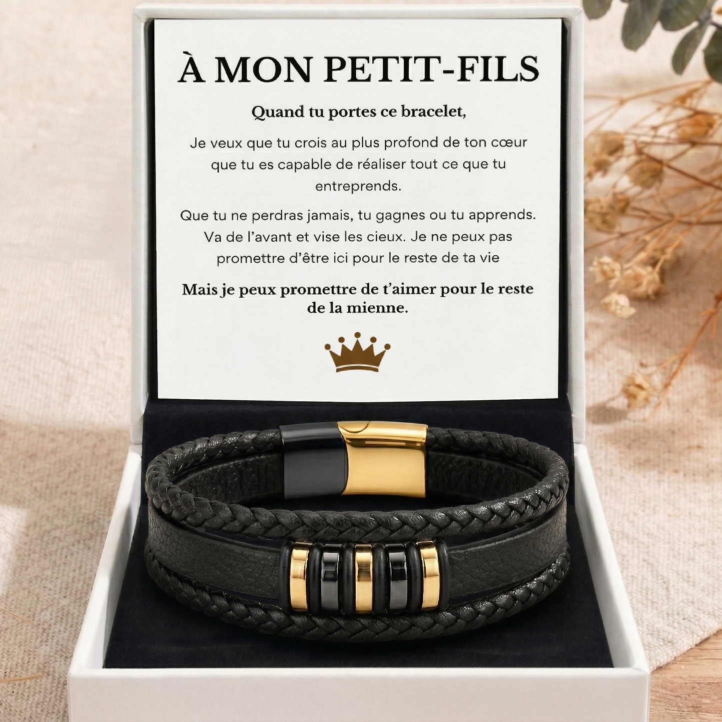 À MON PETIT-FILS - BRACELET CUIR TRESSÉ TRIPLE