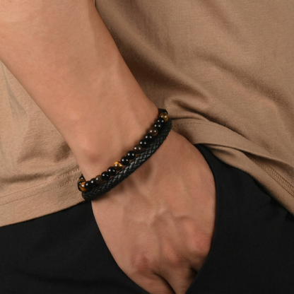 À MON FILS - BRACELET OEIL DE TIGRE EN CUIR