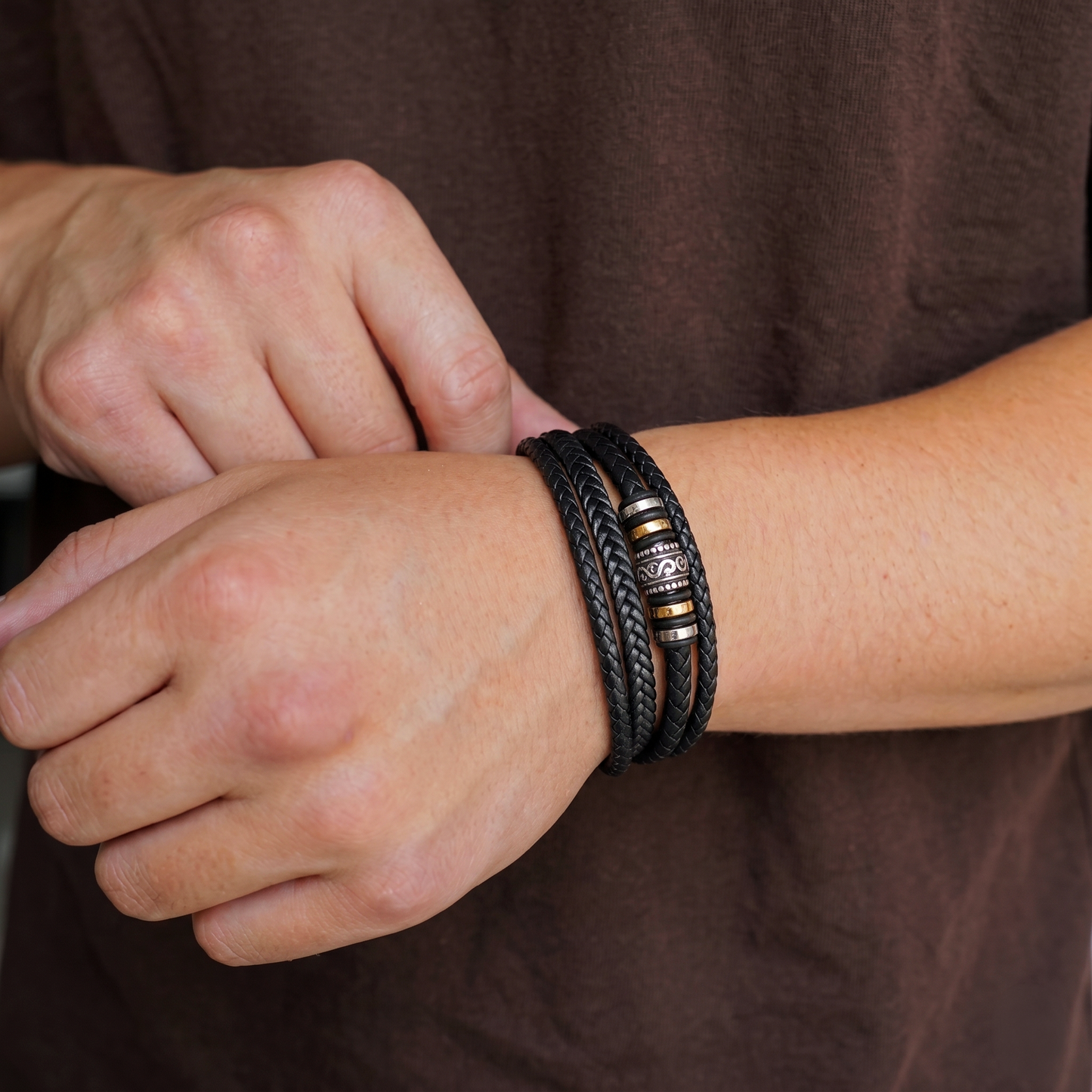 À MON PETIT-FILS - BRACELET EN CUIR TRIPLE