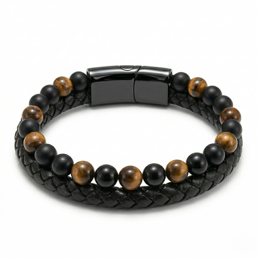 À MON PETIT-FILS - BRACELET OEIL DE TIGRE EN CUIR