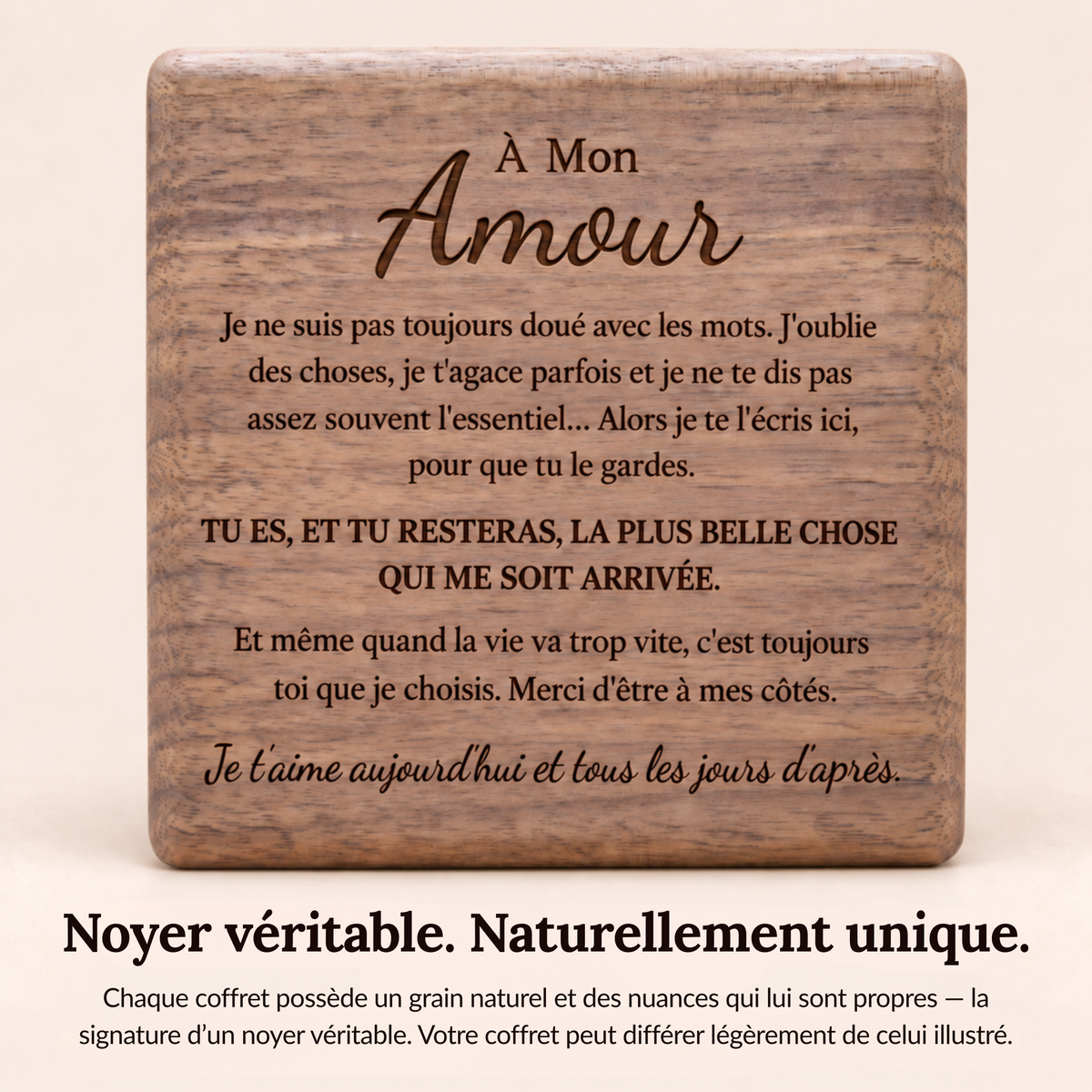 À MON AMOUR – COLLIER RUBAN POUR ELLE & COFFRET EN NOYER GRAVÉ