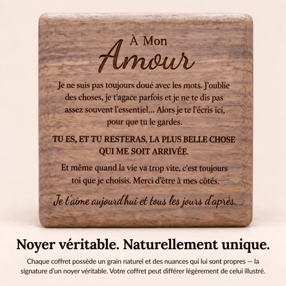 À MON AMOUR – COLLIER RUBAN POUR ELLE & COFFRET EN NOYER GRAVÉ