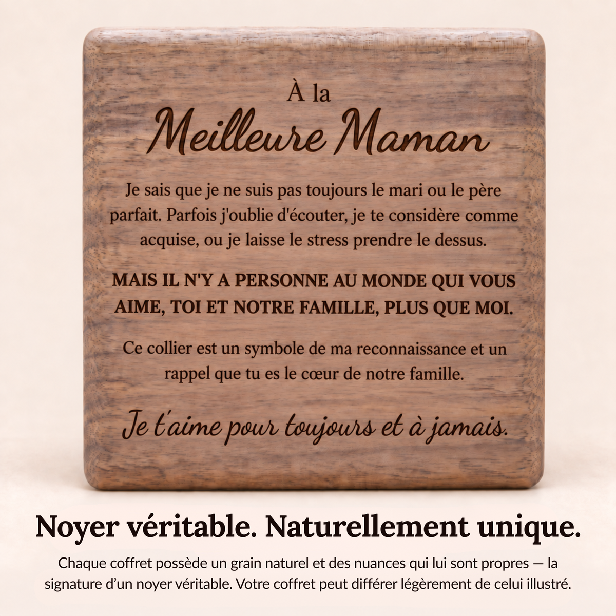À LA MEILLEURE MAMAN - COLLIER COEUR PERSONNALISÉE & COFFRET EN NOYER GRAVÉ