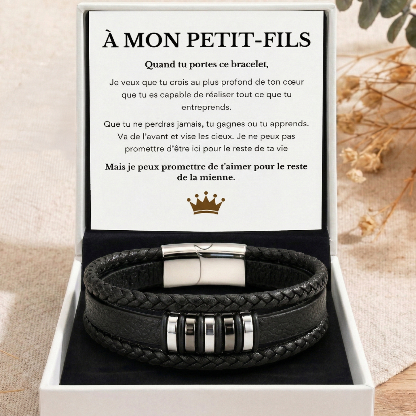 À MON PETIT-FILS - BRACELET CUIR TRESSÉ TRIPLE
