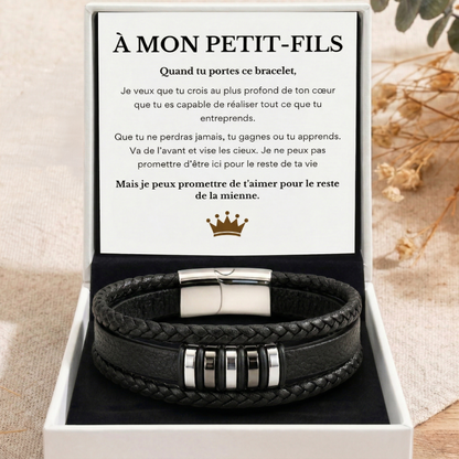 À MON PETIT-FILS - BRACELET CUIR TRESSÉ TRIPLE