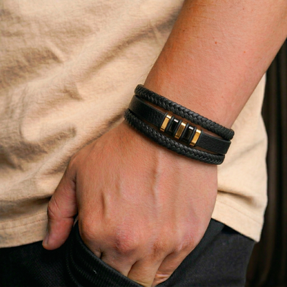 À MON FILS - BRACELET CUIR TRESSÉ TRIPLE